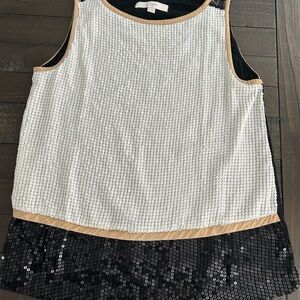 LOFT Women's White and Black Sequin Top